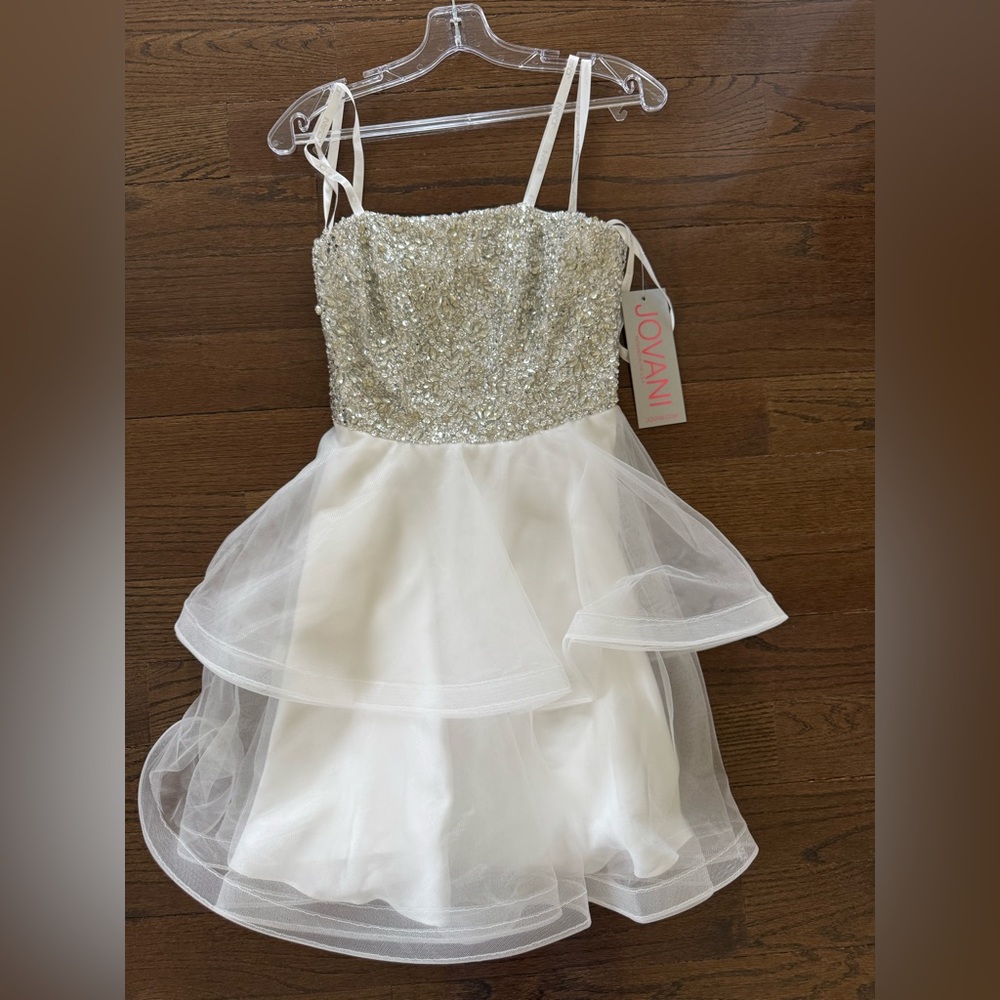 Jovani sequins and white strapless dress